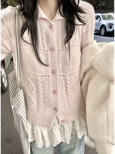 YUEZHONGWEI | Lace-Up Pink Lace Cardigan Spring New Arrival
