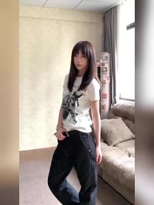 ZHIZOU Women Black Baggy Jeans Y2k Japanese Streetwear Denim Pants Wide Fit American Retro Grunge Hip-pop Harajuku Cowboy 2000s