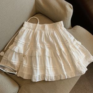 Váy Ngắn Chữ a Xếp Ly Trắng Kiểu Pháp Cho Nữ Mùa Hè Váy Ngắn Xếp Ly Bằng Vải Cotton Pha Trộn Màu Trơn Cao Cấp