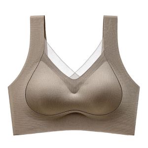 Wireless Seamless Bra Womens Summer Thin Cup Large Size Vest Style Fixed Back Bra No Trace Underwear Nylon Fabric Pure Color