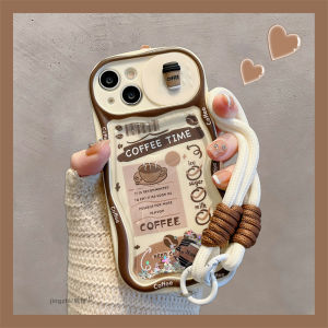  13/14/15/16Pro Max Phone Case 3D Coffee Sandflow Simple Female Style Handheld Lanyard Push Pull Lens Mobile Phone Cover