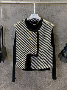 Slimming Fashionable Double-Breasted Zigzag Striped Vest Womens Loose Fit Elegant Outerwear Early Autumn New Style Small Fragrance Style