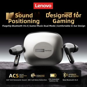 Lenovo | In-ear Bluetooth Headphones Music & Gaming Dual Mode Long Battery Life Noise Cancellation