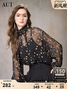 AUI Black French Design Polka Dot Chiffon Shirt Womens Summer New Professional Long Sleeve Top Ladies Elegant Workwear