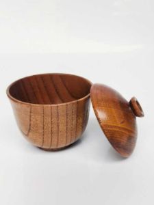 Childrens Wooden Bowl Anti-Fall Anti-Scald Baby Bowl Tea Set Tea Cup with Lid Wooden Small Cover Cup Retro Wooden Cup