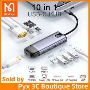 Mcdodo 10 in 1 USB C HUB Type C to HDMI VGA RJ45 Ethernet Multi Ports USB 3.0 USB2.0 LAN TF/SD PD Power Adapter For MacBook pro Air Dock USB-C HUB HAB