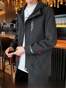 ROMON | Lormen Mens Mid-Length Fleece-Lined Jacket Spring Autumn Casual Wear Waterproof Zipper Closure Fashion Urban Style Coat