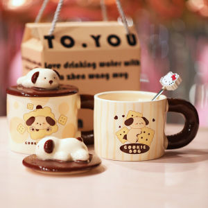 Cute Cartoon Dog Mugs 370ml Ceramic Coffee Cups with Lid Festive Gifts Office Water Cups Adorable Paws up Design Versatile Use