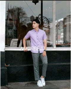 Kemeja Lengan Pendek Dewasa Polos Katun Oxford Bisnis Modern