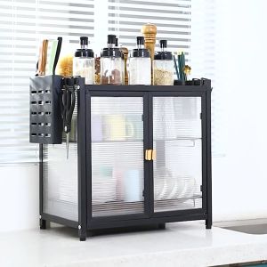 2/3Tier Stainless Steel Dustproof Rak Pinggan Dish Cabinet Rack Dapur Dish Drainer Kitchen Storange Rack Organizer