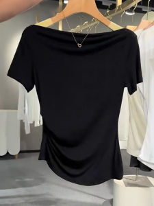 Black Silk Blend Trendy Short Sleeve Tshirt