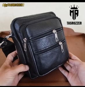 Tas hp selempang kulit sapi polos tanpa merk model banyak saku
