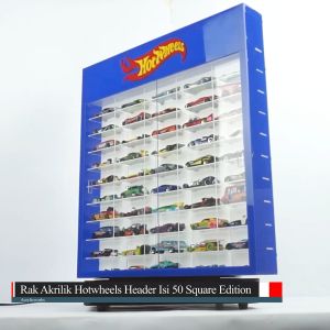 RAK HOTWHEELS ACRYLIC ISI 50 DENGAN LOGO MODEL KOTAK SKALA 1:64