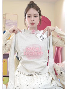 Áo Thun Cotton Dài Tay Thêu Chữ Nổi Cổ Tròn Cho Nữ Mùa Thu Thường Ngày Thiết Kế Ngọt Ngào Ôm Vừa Vặn Thời Trang