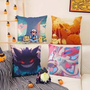 Bandai | Pokemon Gaming Room Anime Plush Pillow Cover Soft Short Plush Cushion Cover For Sofa Bedroom Home Decor Gift