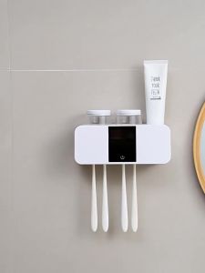 Bộ Đựng Đồ Chải Răng Treo Tường Không Cần Khoan Có Cốc Khử Trùng Bằng Tia UVC