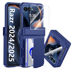 for Motorola Razr 2026/2025/2024 Phone Casewith Card HolderHinge ProtectionRFID Shielding and Screen Protector Case-Titanium