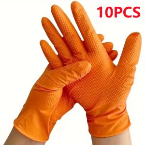 8Mil Heavy Duty Orange Nitrile Disposable Gloves Industrial Raised Diamond Texture Gloves Safety Work Mechanic Gloves Latex Fre