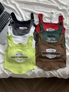 American Sporty Dopamine Mini Strap Vest Women Inner Summer Thai Hot Girl with Chest Pad Tube Top Shirt Short Style Pure Color