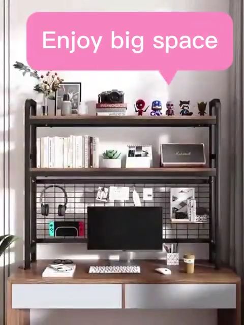 Computer Desk 2 Layer Bookcase Wooden Bookshelf Desktop Book Rack ...