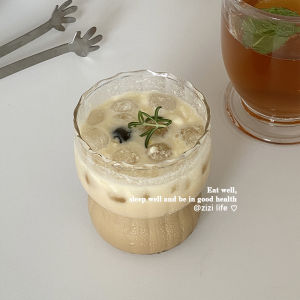 Heat Resistant Glass Stackable Cup Vertical Stripe Thin Waist for Coffee Milk Breakfast High Aesthetic Value Korean Style round Shape