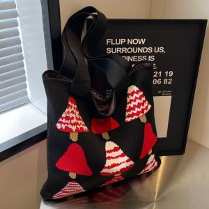 Summer Knitted Wool Womens Large Capacity Commuter Handbag Versatile Student Single Shoulder Tote Bag Fresh Sweet Style