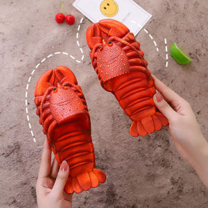 A Family of Three Creative Crayfish Tail Slippers Men and Women Couple Beach Parent-Child Funny Personality Sandals Trendy Summer