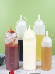 Salad Ketchup Dressing Squeeze Bottle Kitchen Supplies Transparent Oil Pot Soy Sauce Bottle With Leak-Proof Cover