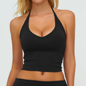 QYUED | Halter Neck Adjustable Straps Yoga Crop Top