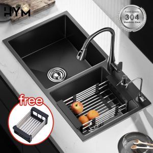 HYM Kitchen Lababo Sink Stainless for Kitchen Double Sink Heavy Duty Small Single Lababo Stainless Complete Set