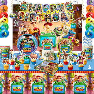 Disney | Vedio Buss Cowboy Theme Party Supplies Party Disposable Tableware Scene Decoration Supplies One-Time Cloth Plate Paper Cups