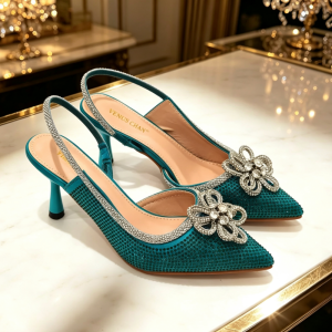 Giày Sandal Cao Gót Mũi Nhọn Sang Trọng Dành Cho Nữ Chất Liệu Vải Gót Mảnh Kiểu Quai Hậu Giày Dự Tiệc Có Dây Khóa.
