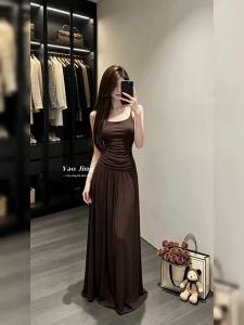 NIUVIES | Đầm Bó Dáng Thon Màu Nâu Phong Cách Pháp Cổ Điển