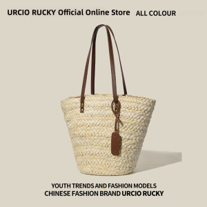 URDAM RBEVWO Large Capacity Woven Tote Bag Womens New Summer Casual Beach Vacation Beach Bag Soft Handbag Polyester Lining