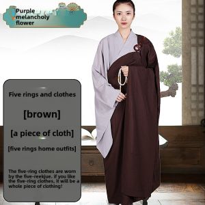Purple Worry Flower Mans Monastic Clothing Sea Blue Qing Five Precepts Robe Priest Outfit Laymans Practice Ethnic Fashion