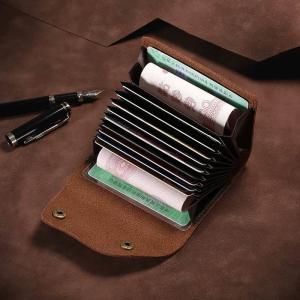 Large Capacity Leather Accordion Card Holder Bank Card Case Vintage Retro Crazy Horse Cowhide Soft Leather Organizer Wallet