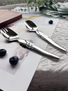 Boss Ladys Household Use 316 Stainless Steel Fork And Spoon Set Child Eating Utensils Fan Shape Design Kitchen Diningware