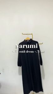 Nirumi midi dress wanita terbaru simple dan elegan busui friendly lengan karet bahan moscrepe