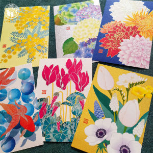 Shining Four Seasons Gold Stamping Silk Screen Printing Postcards Original Version Luminous Cards Retro Style Japanese Made
