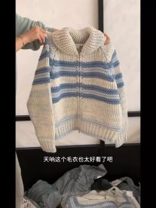 Korean Style Lazy Style Knitted Zipper Sweater Womens Winter Spring Soft Fluffy Color Block Patchwork Long Sleeve Polo Neck