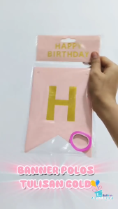 banner HBD biru gold / bunting flag hbd / banner flag ultah pink