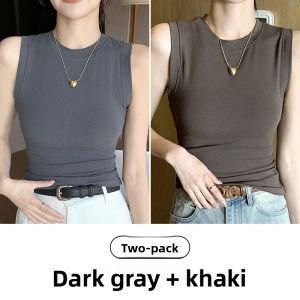 MiiOW | Pure Color Round Neck Strap Vest Womens Inner Wear Summer No Sleeve Shoulder Pad Base Top Can Be Worn Outside Cat Person