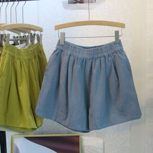 plus Size Womens Elastic Waist Cotton Linen Shorts Casual Loose Summer Wide Leg Pants Meat Covering Trendy Korean Style High Waist