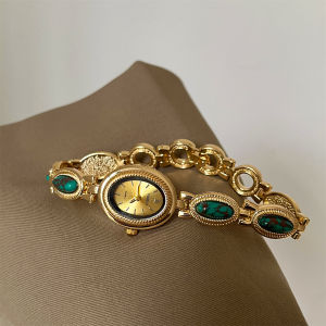 Ladies Watch Oval Metal Case Agate Bead Bracelet Watch For Women Elegant Daily Waterproof No Tarnish Exquisite Gifts