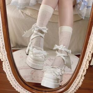 Giày Cao Gót Mary Lolita Ngọt Ngào Có Nơ Bướm Chống Thấm Nước Cho Bé Gái Giày Cao Gót Đế Cao Bằng Cao Su Mùa Hè 2024