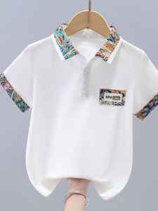 Boys Summer Polo Shirt Short Sleeve Turn-down Collar Half Sleeve Cotton Blend Breathable Casual Top for Middle And Big Kids