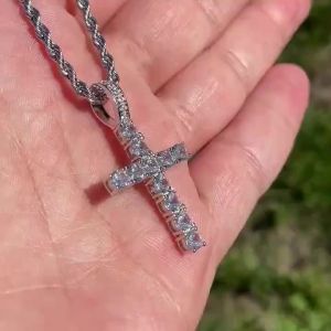 Iced Out Crystal Zircon Cross Pendant Necklace Silver Plated Twisted Chain Necklaces For Men Women