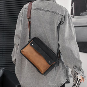 New 2025 Mens Fashion Bag Retro Messenger Bag Horizontal Single Shoulder Bag Color Block iPad Crossbody Bag Trendy Street Style