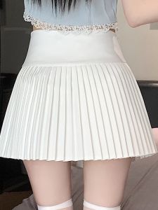 2025 Spring Summer New Pure Color A-Line Mini Skirt Womens High Waist Versatile Pleated Elegant Short Skirt Trendy INS