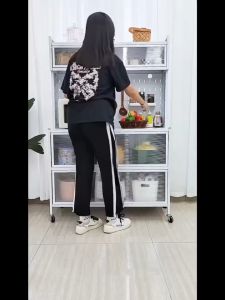 100CM Width Kitchen Storage Cabinet Versatile Microwave Oven Rack Kitchen Storage Racks with Doors&Hole Board Rak Kabinet Dapur